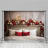 Lofaris Elegant Christmas Headboard Photography Backdrop Red and Silver Ornaments with Berries Holiday Bedroom Photo Prop